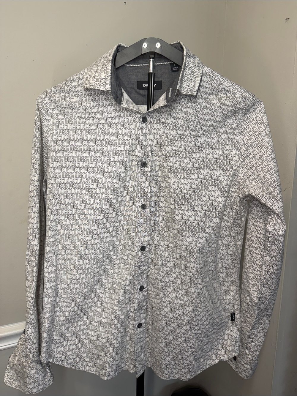 DKNY Beige Patterned Button-Down Shirt